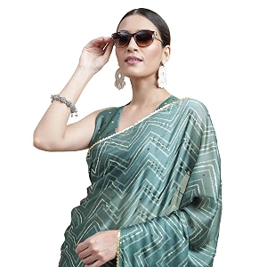 mirchi fashion women saree chiffon laheriya printed  traditional festive and wedding sari with unstitched blouse piece