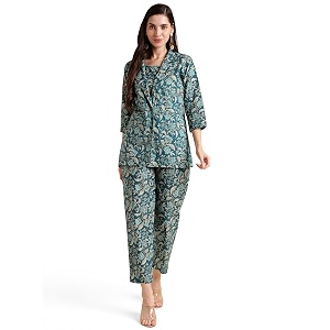 mirchi fashion pure cotton 3 piece cord set  floral printed shrug inner top amp pant outfit  ethnic indo western office wear collection