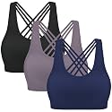 MIRITY Strappy Sports Bra for Women - Padded Seamless Support for Yoga Gym Workout Fitness Pack of 3