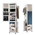 Mirror Jewelry Cabinet,Full-Length Mirror,Multifunctional Storage Shelves, Organizer for Jewelry and Accessories (A)