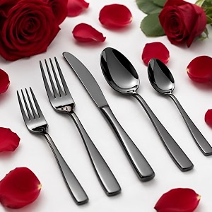 mirror polished black 15 pcs cutlery set for dining table