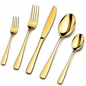 mirror polished gold 10 pcs steel cutlery set for dining table