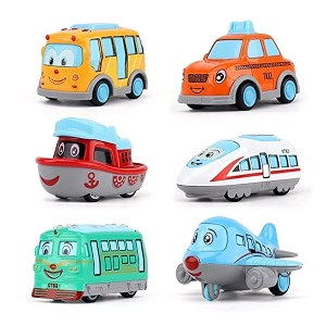 realistic excavator diecast metal unbreakable cartoon car set of 6 mini pullback toy cars train bus taxi tram plane and ship toy mutli