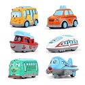 Realistic Excavator Diecast Metal Unbreakable Cartoon Car Set of 6 Mini Pullback Toy Cars Train, Bus, Taxi, Tram, Plane and Ship Toy (Mutli)