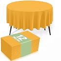 misaya 12 Packs Disposable Plastic Table Cloth, 84" Round Waterproof Tablecloth, Leakproof & Sturdy Decorative Table Covers for Picnic, Party and Outdoor, Mustard Yellow
