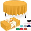 misaya 8 Packs Disposable Plastic Table Cloth, 84" Round Waterproof Tablecloth, Leakproof & Sturdy Decorative Table Covers for Picnic, Party and Outdoor, Mustard Yellow