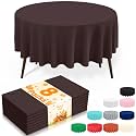 misaya 8 Packs Disposable Plastic Table Cloth, 84" Round Waterproof Tablecloth, Leakproof & Sturdy Decorative Table Covers for Picnic, Party and Outdoor, Coffee
