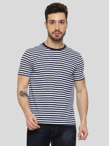 MISCHIEF Monkey Striped Men Round Neck Navy