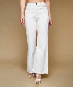 Miss Chase Flared Women White Jeans