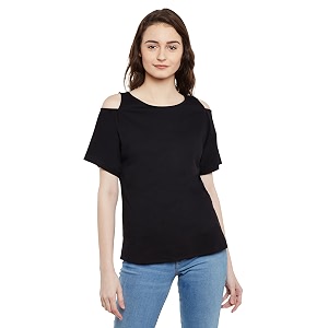 Miss Chase Womens Black Cold Shoulder Round