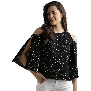 Miss Chase Womens Black Polka Dot Cold