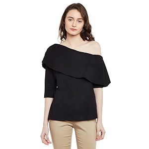 Miss Chase Womens Black One Shoulder Half