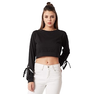 Miss Chase Womens Black Cotton Oversized Crop