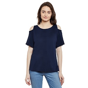 Miss Chase Womens Black Cold Shoulder Round