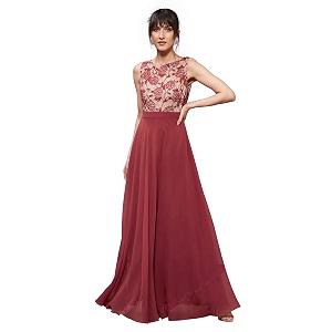 miss chase women39s brick red amp dusty green boat neck sleeveless self design lace overlaid regular dress