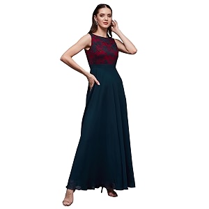 miss chase women39s brick red amp dusty green boat neck sleeveless self design lace overlaid regular dress
