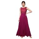 Miss Chase Women's Brick Red &amp; Dusty Green Boat Neck Sleeveless Self Design Lace Overlaid Regular Dress