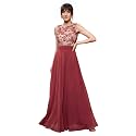 Miss Chase Women's Brick Red &amp; Dusty Green Boat Neck Sleeveless Self Design Lace Overlaid Regular Dress