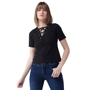 Miss Chase Womens Cotton Slim Fit V