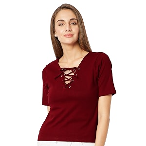 Miss Chase Womens Cotton Slim Fit V