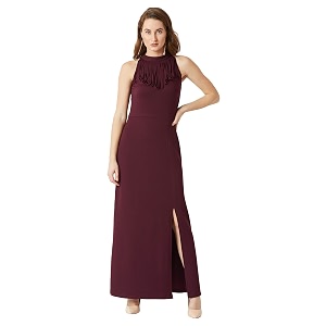 Miss Chase Womens Designer Wine Red Fringed