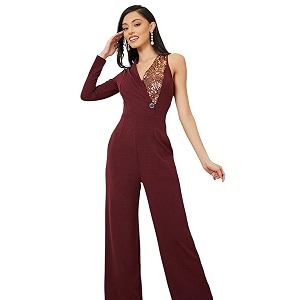 miss chase women39s keyhole neck regular sleeve regular length jumpsuit with pockets