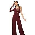 Miss Chase Women's Keyhole Neck Regular Sleeve Regular Length Jumpsuit with Pockets