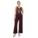 Miss Chase Women's Keyhole Neck Regular Sleeve Regular Length Jumpsuit with Pockets