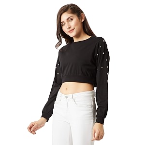 Miss Chase Womens Maroon Cotton Pearl Crop