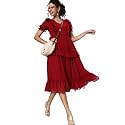 Miss Chase Women39s Maroon V-Neck Puff Sleeve