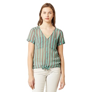 Miss Chase Womens Mint And Grey V-Neck