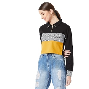 Miss Chase Womens Multicolor Colorblock Crop Sweatshirt