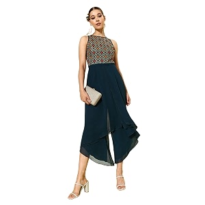 Miss Chase Womens Multicolored-Base-Teal Round Neck Sleeveless