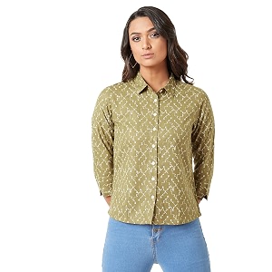 Miss Chase Womens Multicolored-Base Olive Green Collared