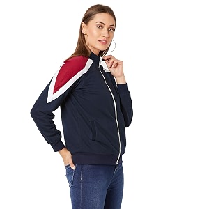 Miss Chase Womens Multicolour High-Neck Solid Jacket