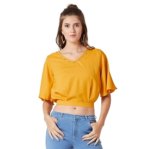 Miss Chase Womens Mustard Yellow Flared Crop