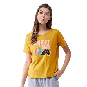 Miss Chase Womens Mustard Yellow Round Neck