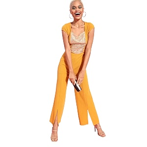 Miss Chase Womens Mustard Golden Embellished