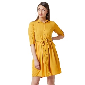 Miss Chase Womens Mustard Yellow Knee-Long Shirt