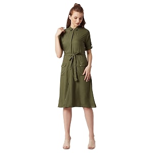 Miss Chase Womens Olive Green Midi Shirt