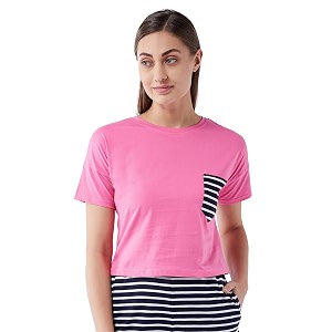 Miss Chase Womens Pink Round Neck Short