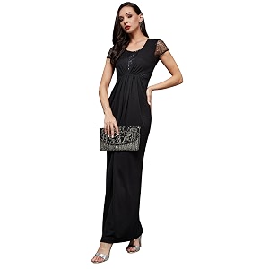 miss chase women39s round neck sleeve embellished fit flare maxi dress