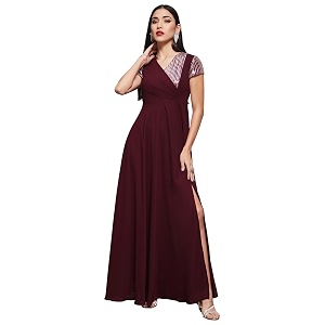 miss chase women39s round neck sleeve embellished fit flare maxi dress