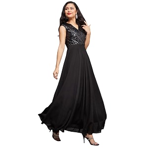 miss chase women39s round neck sleeve embellished fit flare maxi dress