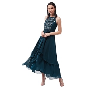 miss chase women39s round neck sleeve embellished fit flare maxi dress