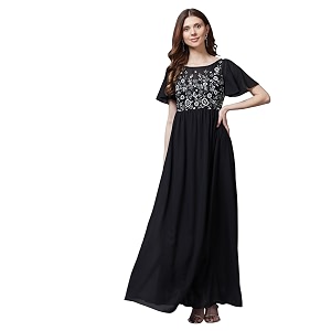 miss chase women39s round neck sleeve embellished fit flare maxi dress