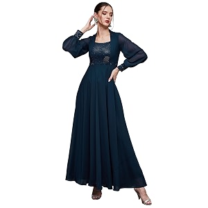 miss chase women39s round neck sleeve embellished fit flare maxi dress