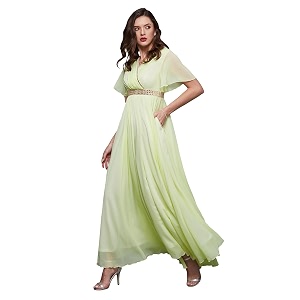 miss chase women39s round neck sleeve embellished fit flare maxi dress