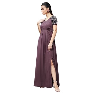 miss chase women39s round neck sleeve embellished fit flare maxi dress