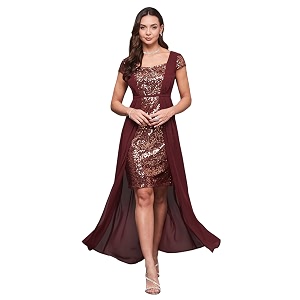 miss chase women39s round neck sleeve embellished fit flare maxi dress